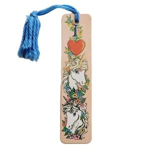 Vintage 80s Bookmark I Love Unicorns Heart Fairy Gold Embossed 1985 Antioch H613